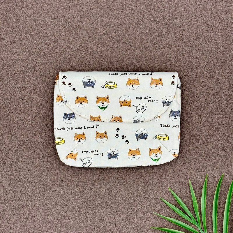 Cute Shiba Inu handmade double layer clutch bag - Coin Purses - Cotton & Hemp White