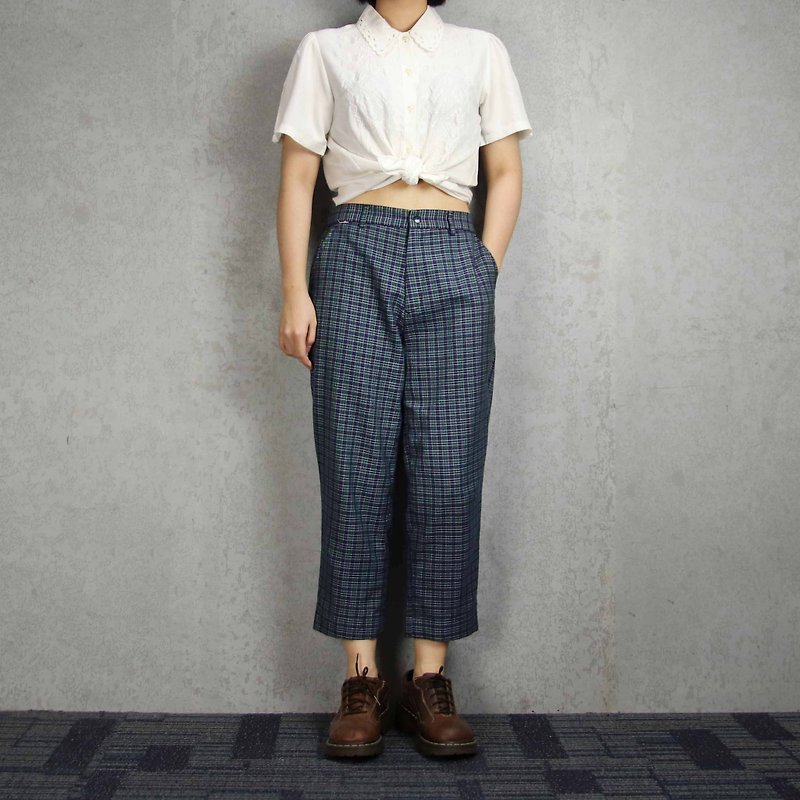 Tsubasa.Y vintage house plaid 009, vintage retro plaid plaid - Women's Pants - Cotton & Hemp 