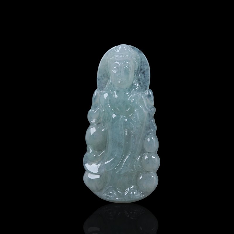 冰種翡翠觀音菩薩項鍊 | 天然緬甸玉翡翠A貨 | 送禮 - 項鍊 - 玉石 白色
