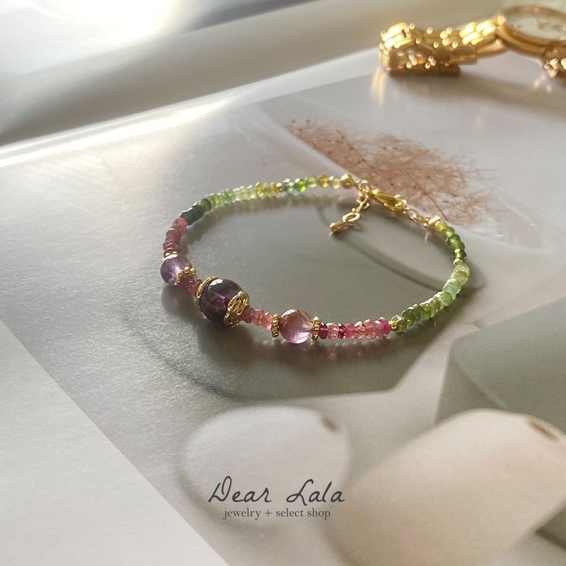 Super popular Mini stone series-small sugar cube faceted tourmaline bracelet imported from India - สร้อยข้อมือ - หิน สีม่วง