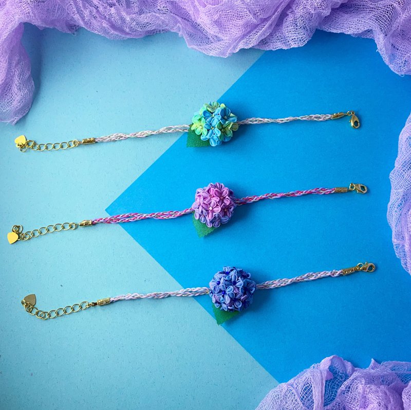 (hydrangea purple yang) fine cloth flower bracelet つまみ fine work - สร้อยข้อมือ - ผ้าฝ้าย/ผ้าลินิน หลากหลายสี