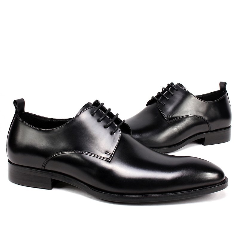sixlips V-Front simple and elegant rendering Derby shoes black - รองเท้าหนังผู้ชาย - หนังแท้ สีดำ