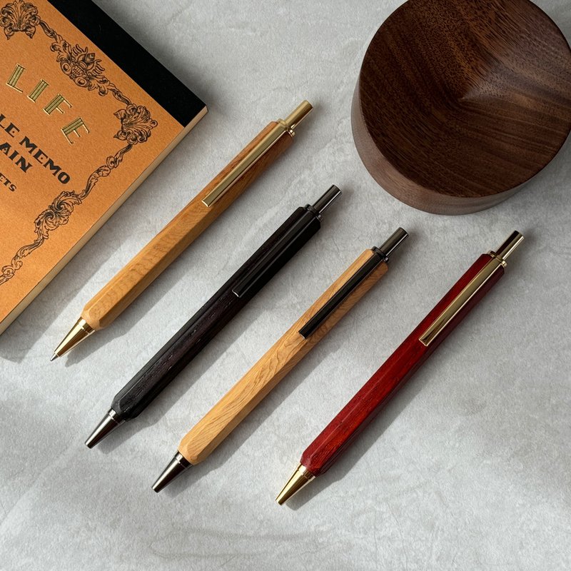 [24hrs customized shipping] Press-Hexagonal wood ball pen free engraving (black F) - Ballpoint & Gel Pens - Wood Brown