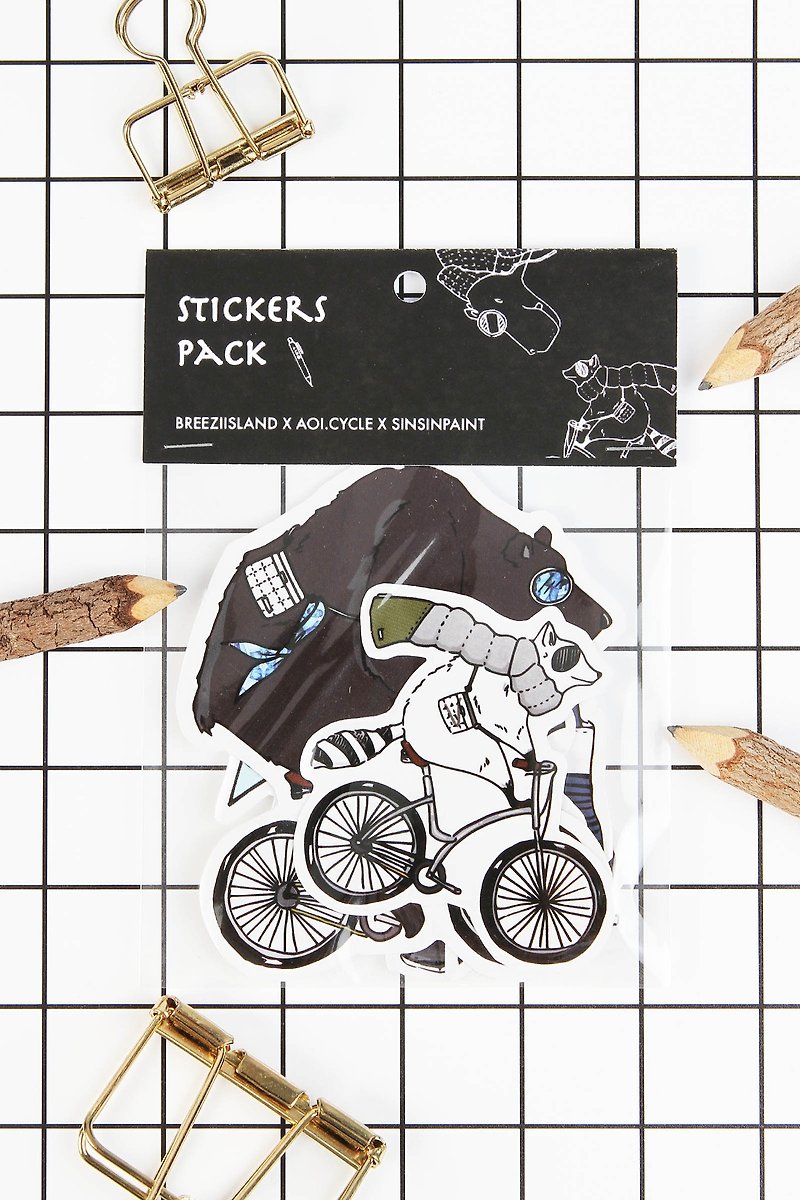 動物サイクリングパレード-くまシリーズステッカー - シール - 紙 ブラック