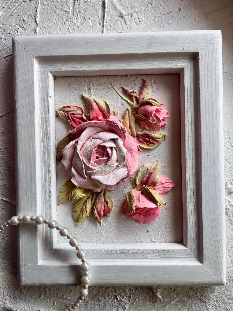 Roses 3d painting Sculptural painting Flowers artwork gifts - 壁貼/牆壁裝飾 - 其他材質 粉紅色