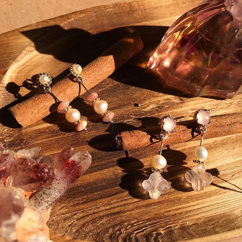 [Lost and find] tender pink natural stone freshwater pearl earrings - ต่างหู - เครื่องเพชรพลอย สึชมพู
