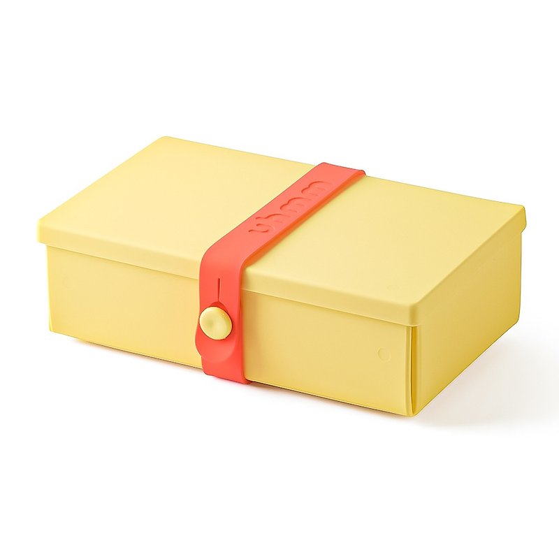 Danish uhmm environmentally friendly folding lunch box (lemon yellow lunch box x coral red buckle) - กล่องข้าว - วัสดุอีโค สีน้ำเงิน