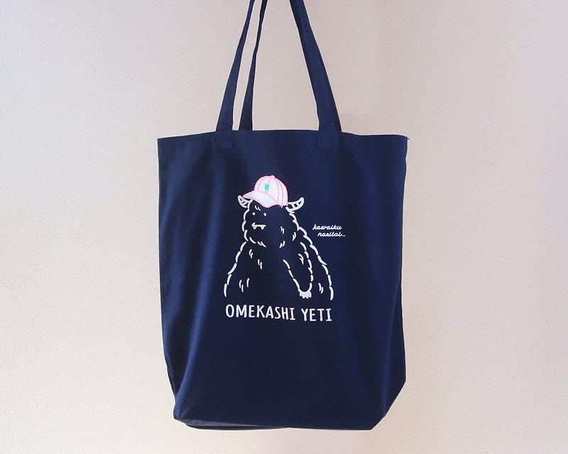 Omase Yeti's Tote Bag - กระเป๋าถือ - ผ้าฝ้าย/ผ้าลินิน สีน้ำเงิน