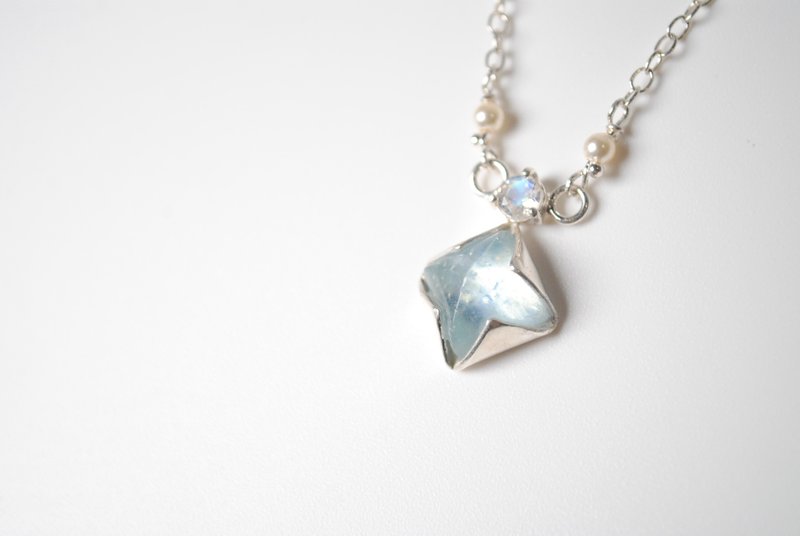 海寶藍紋理純銀墜/綴月光石 - 項鍊 - 純銀 銀色