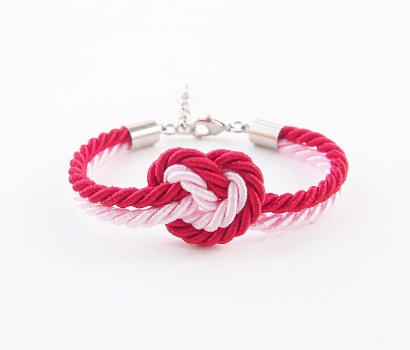 Red and light pink heart knot bracelet - สร้อยข้อมือ - วัสดุอื่นๆ สีแดง