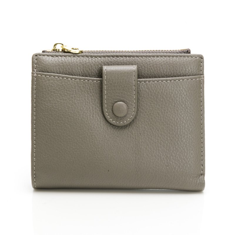 Square crisp cowhide short clip gray top layer cowhide Bernice - Wallets - Genuine Leather Gray
