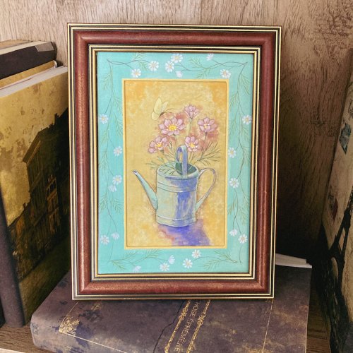 蝶　絵画　コスモス　水彩画 コスモスと蝶】-花 秋 原画 original painting - ショップ