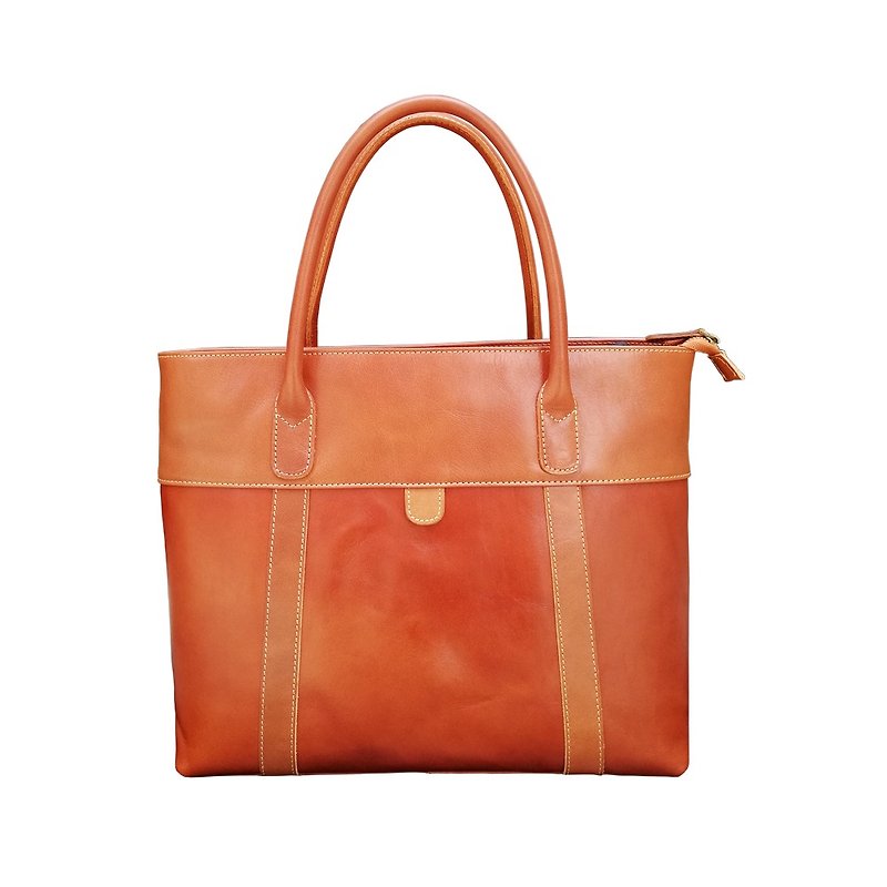 [Mother's Day gift] 2018 new cowhide handbag original design simple Tote bag side backpack - Handbags & Totes - Genuine Leather Khaki