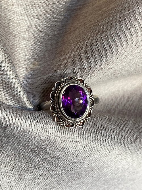 Nellie 奈爾里 天然 紫水晶 戒指 國際戒圍#12 尼泊爾 手工製 925純銀