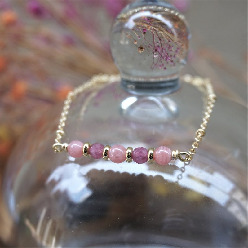 << Peach Pink Love-Natural Stone Bracelet >> Pink Tourmaline Rutile Stone Bracelet - สร้อยข้อมือ - เครื่องประดับพลอย สึชมพู