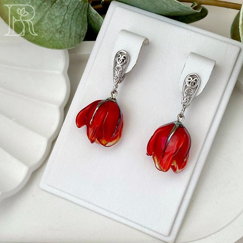 LEFIREL' Tulip Bulbs Bridesmaid Dangle Earrings / Tulip Beads Drop Bridal Earrings