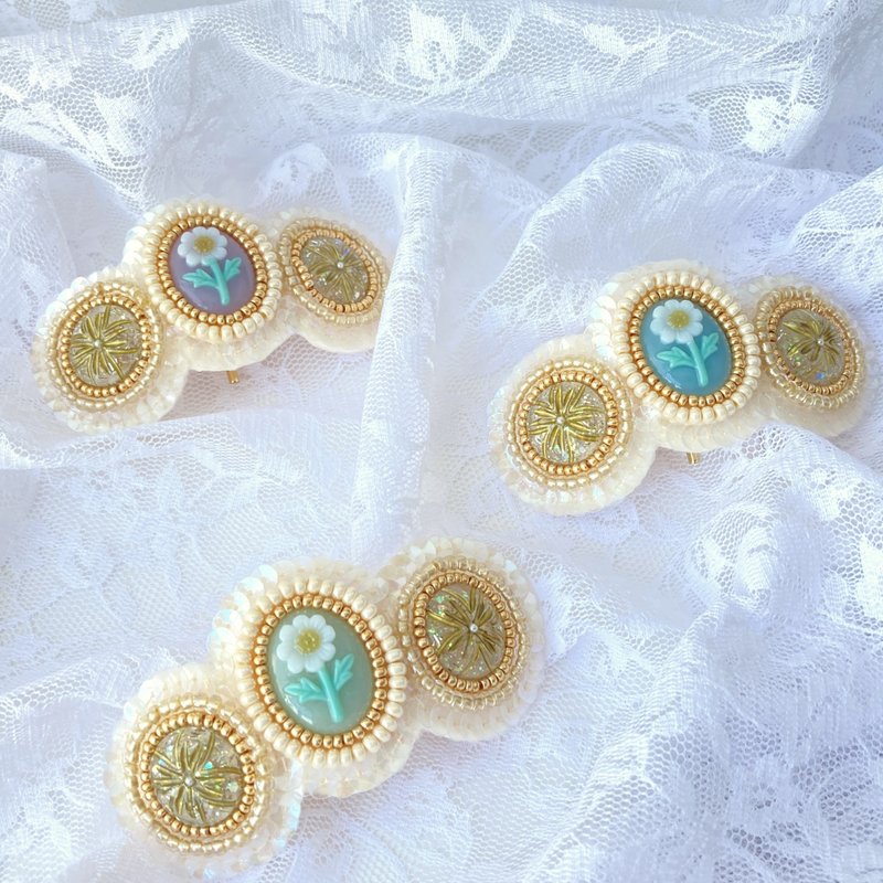 ポニーフック  レジン ビーズ刺繍  スパンコール カメオ風 アンティーク調 フラワー ビーズ 刺繍 ヘアアクセサリー - 髮夾/髮圈 - 樹脂 紫色