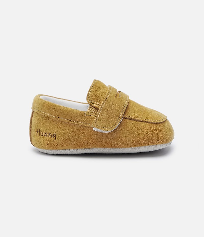 Mustard yellow Lok Fu baby shoes / handmade toddler shoes / custom branding / custom / gift - รองเท้าเด็ก - หนังแท้ สีเหลือง