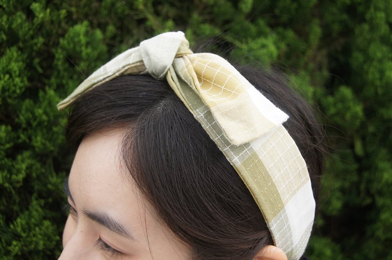 Matcha l limited edition brownie series l bow tie tied tie hair band - Headbands - Cotton & Hemp Green
