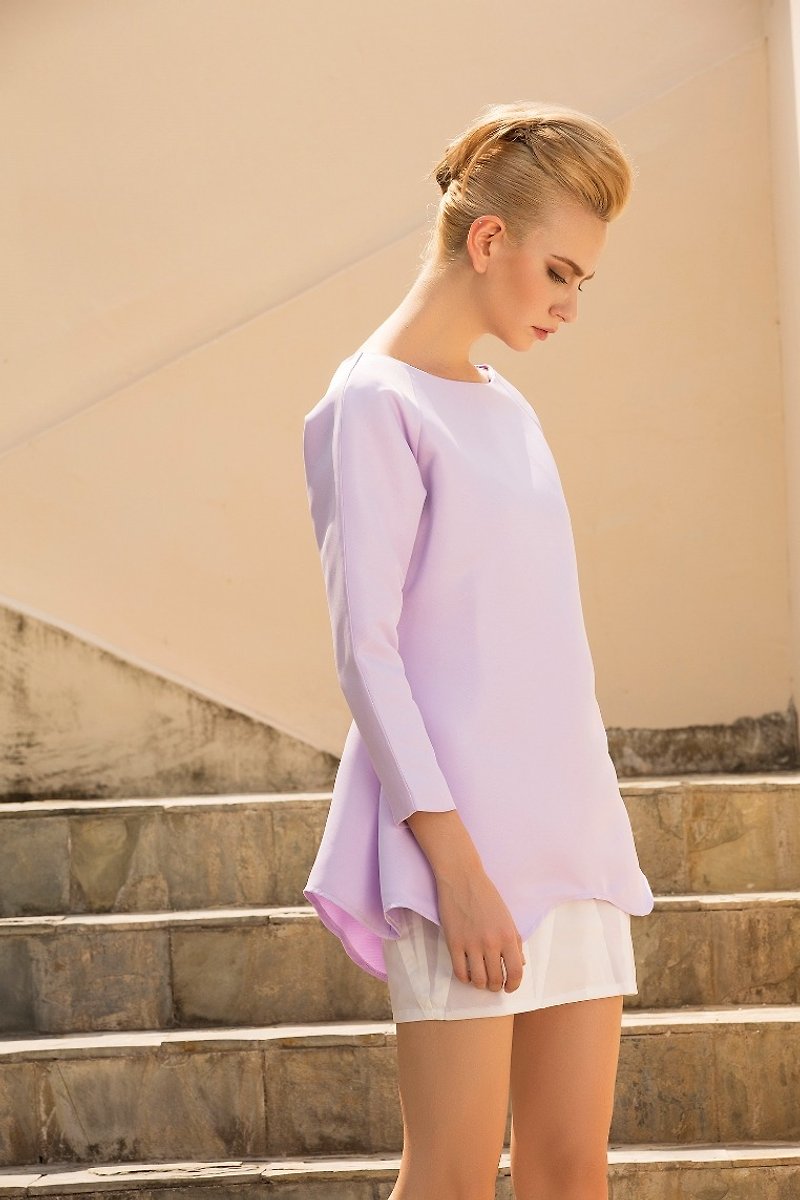 粉紫色波浪形傘裙 - 裙子/長裙 - 聚酯纖維 紫色