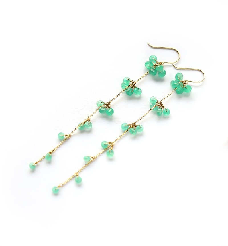 5月誕生石 K10 エメラルドのグラデーション ロングフックピアス~ESPOIR~ - 耳環/耳夾/耳骨夾 - 寶石 綠色