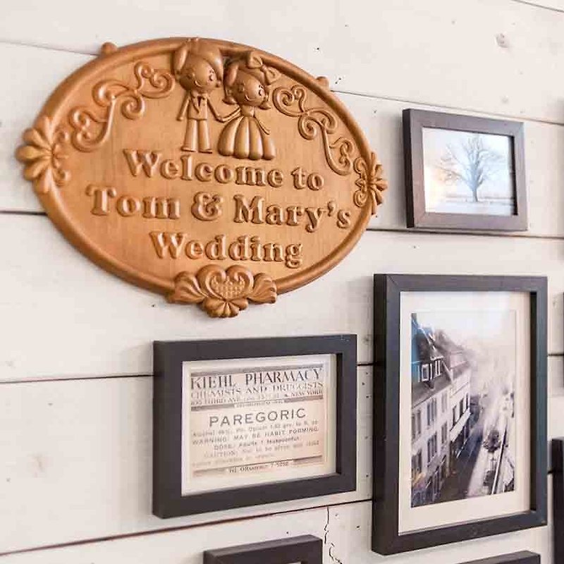 結婚式の小物/カスタマイズされた家番号看板お祝いの結婚式 - 置物 - 木製 ブラウン