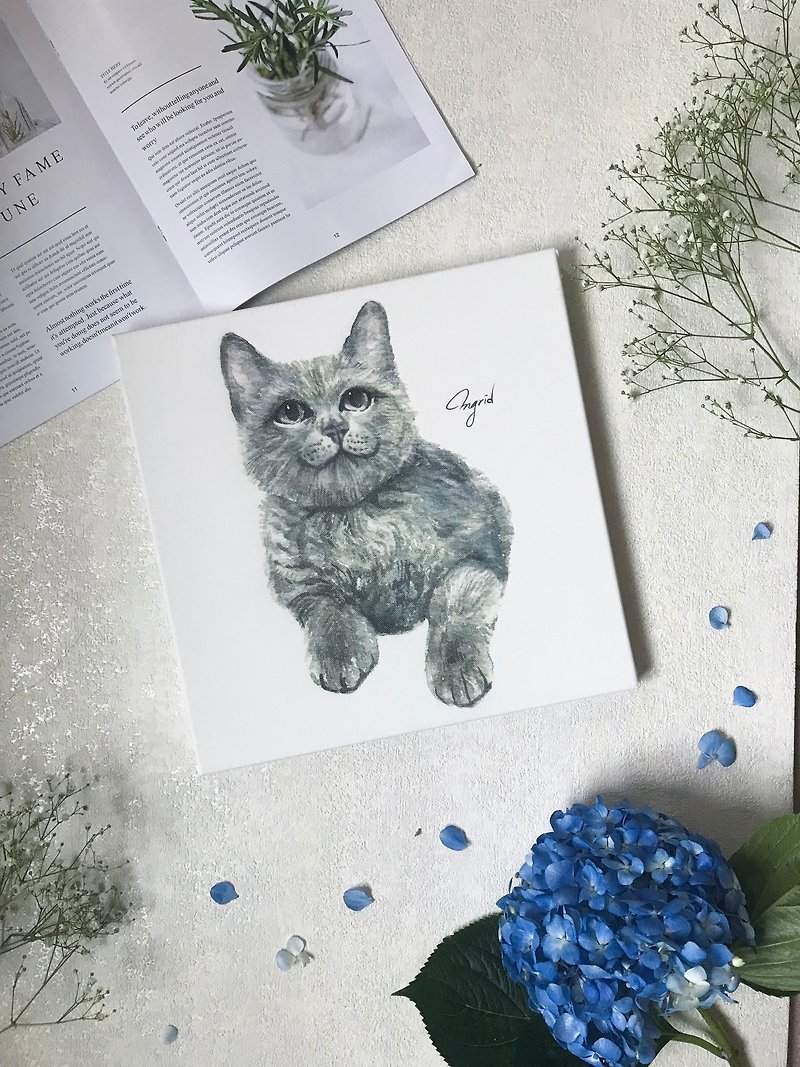 Elegant Blue Cat Simple Intellectual Picture Frame 30cm x 30cm - โปสเตอร์ - ผ้าฝ้าย/ผ้าลินิน ขาว