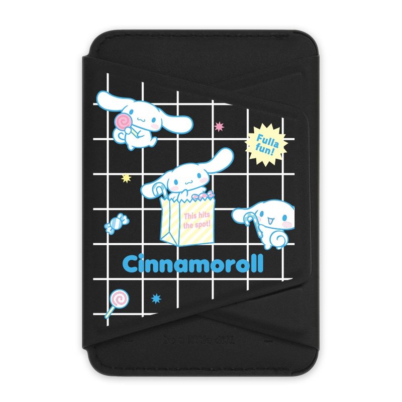 Cinnamoroll 大耳狗喜拿－黑色款 支架磁吸卡包 小牛皮感 手機架 - 手機/平板支架 - 人造皮革 黑色