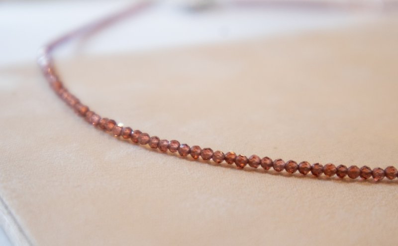 石榴石 一月誕生石925 SILVER 切面石榴石2.5mm- 細緻項鍊 - 項鍊 - 半寶石 紅色