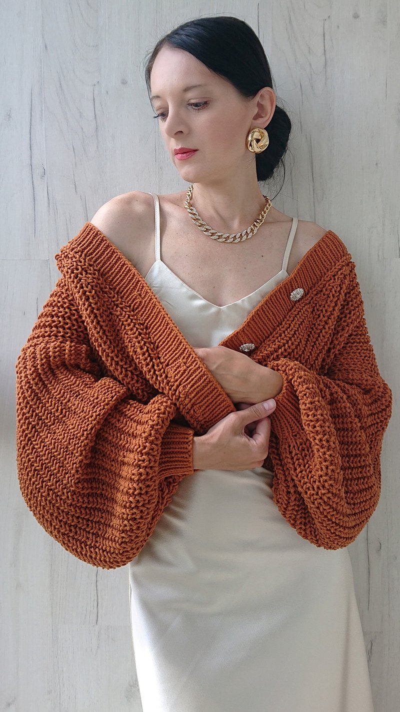 Ribbed sweater V neck cardigan Knit sweater jacket Long sleeve sweater top - 女毛衣/針織衫 - 棉．麻 