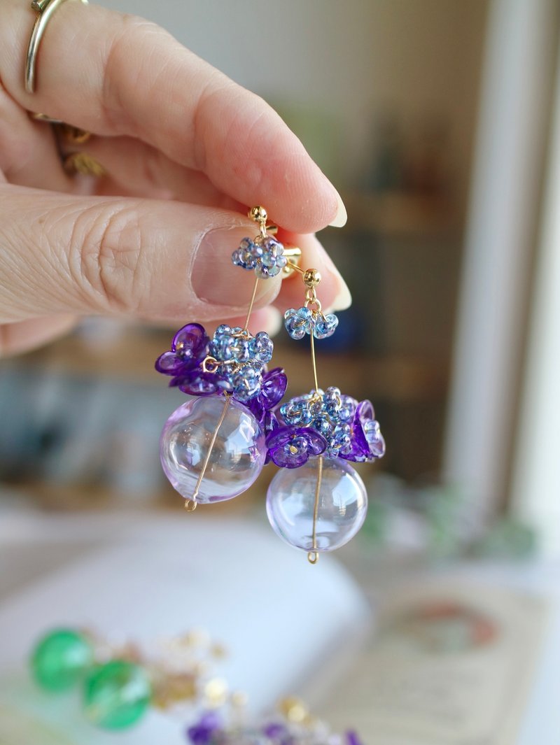 Glass Flower Accessories - Earrings & Clip-ons - Glass Purple