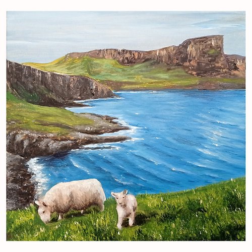 PaintingsFromIrina Landscape Painting, Scotland, Handmade Painting, Sheep, Original Oil Painting