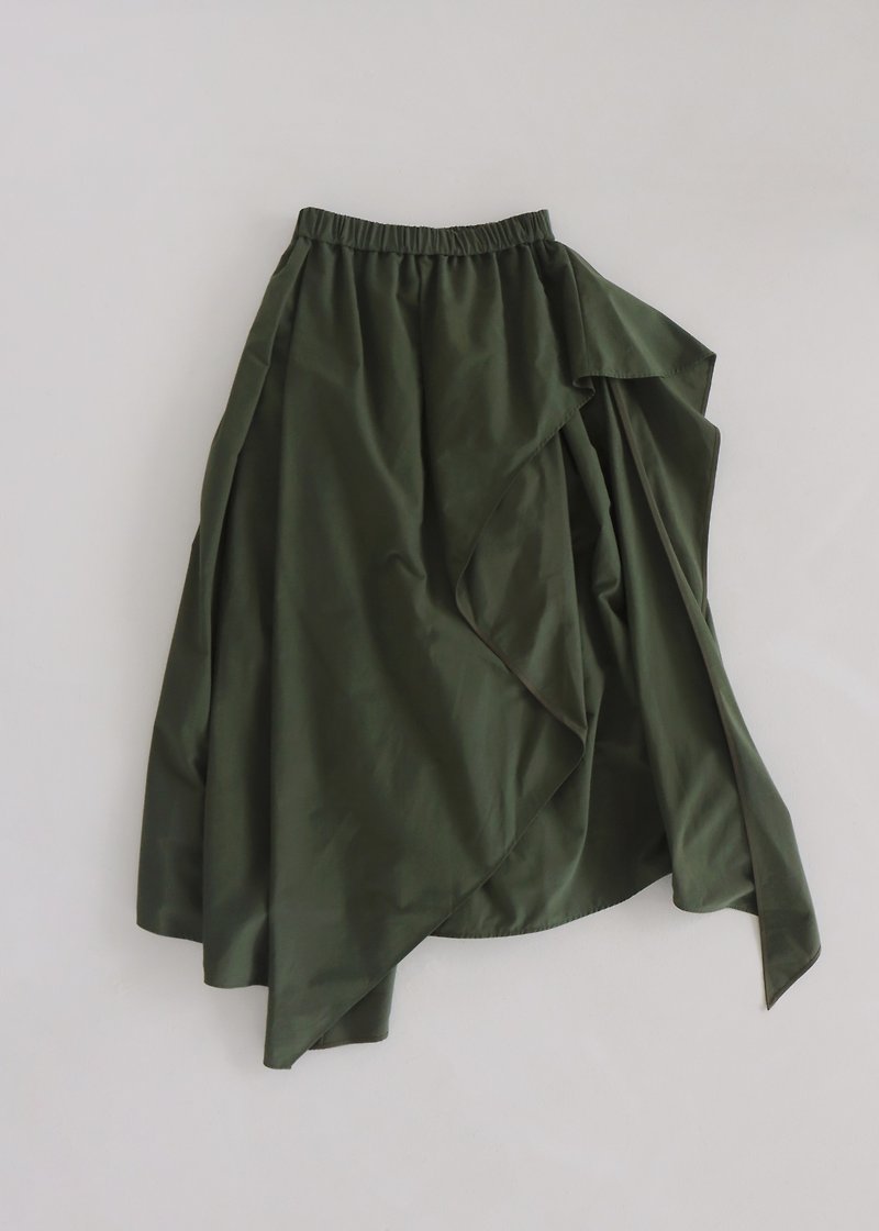 波浪打褶鬆緊裙 / 綠 - 裙子/長裙 - 聚酯纖維 綠色
