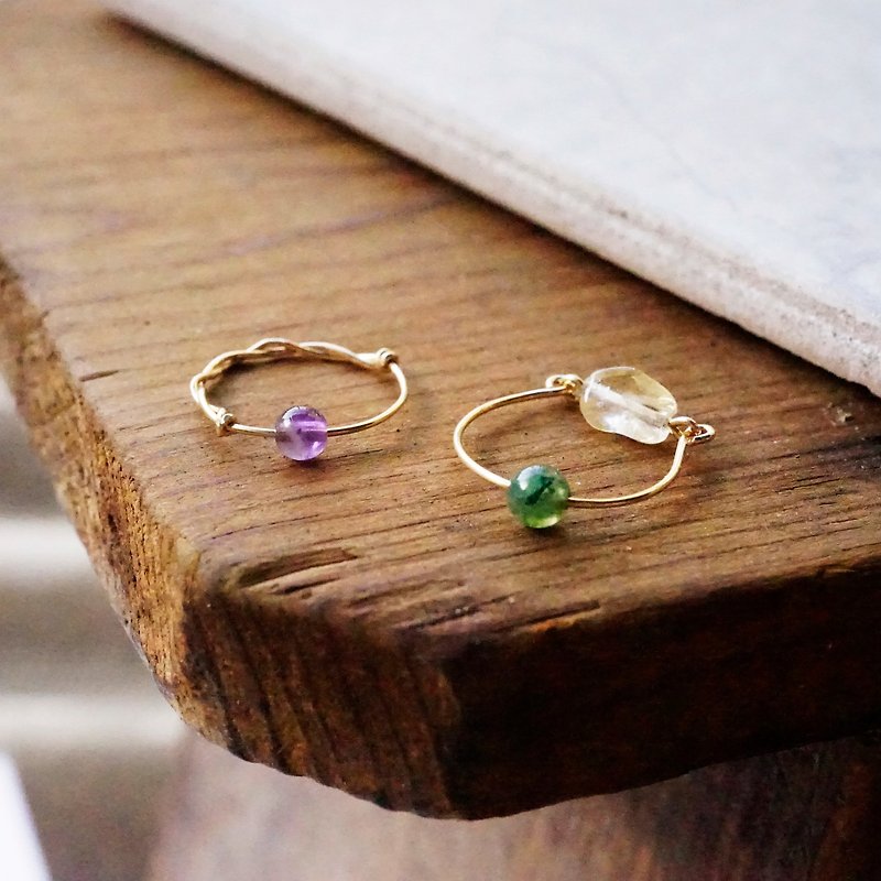 14K包金戒指  紫水晶 海草瑪瑙 黃水晶 - 戒指 - 寶石 綠色