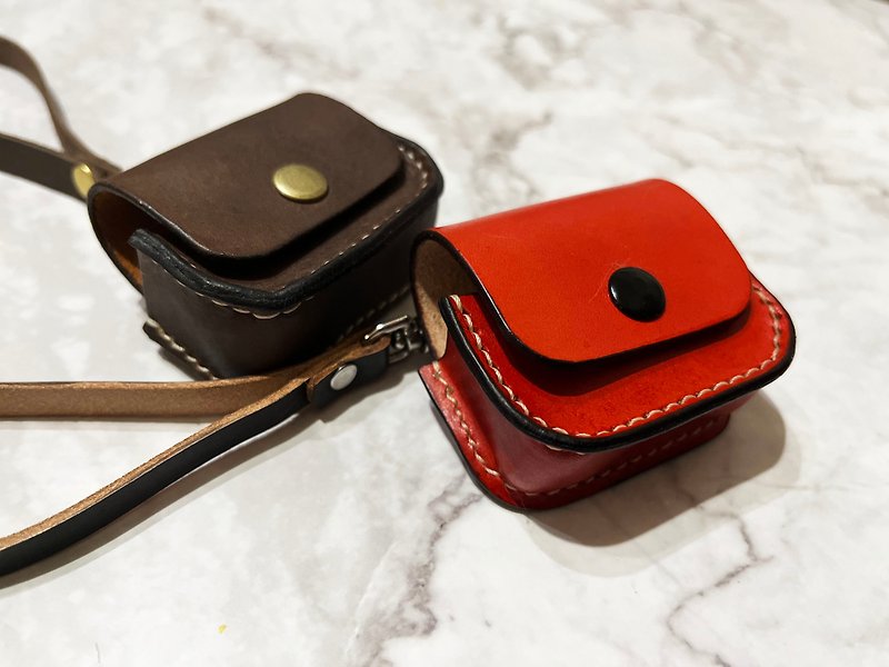 Airpods Pro Leather Case Vegetable Tanned Leather Hand Stitched - ที่เก็บหูฟัง - หนังแท้ สีนำ้ตาล
