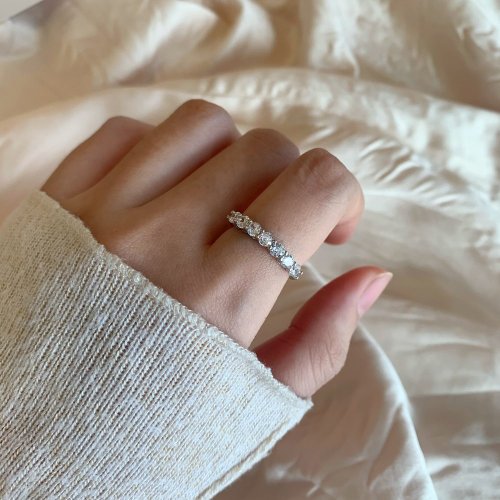Glowy Jewelry 【手作】超閃半環純銀戒指 - 5A 比利時鋯石 - 925純銀