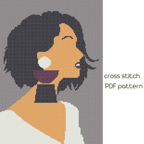 NaraXstitch patterns 十字繡圖案 Lady cross stitch pattern, Modern embroidery PDF Pattern /41/