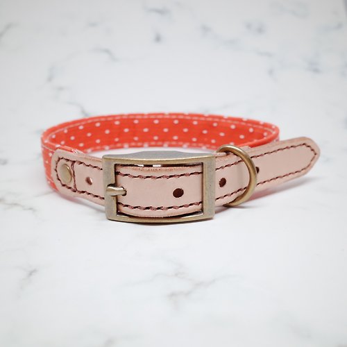 Michu Pet Collars #美珠手作 狗狗 M號 寬2.0公分 狗 項圈(不含吊牌) 可愛 立體 點點 紅色 純棉+植揉皮革