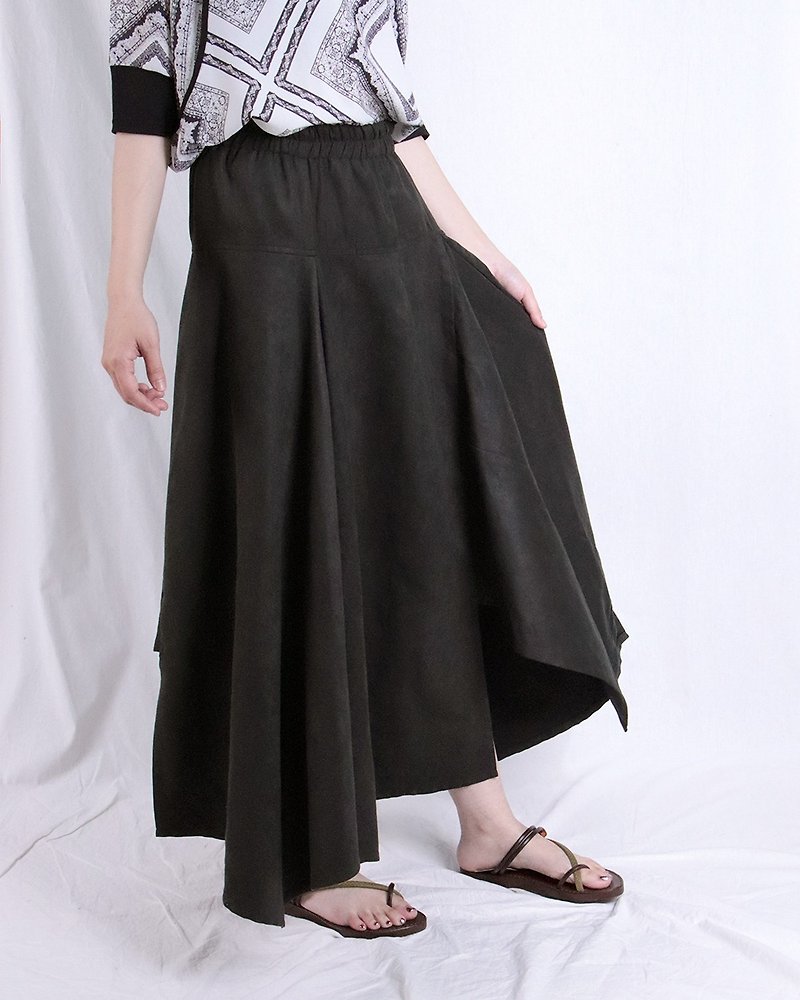 Polygonal Suede Long Skirt/ T6052 - Skirts - Cotton & Hemp Multicolor