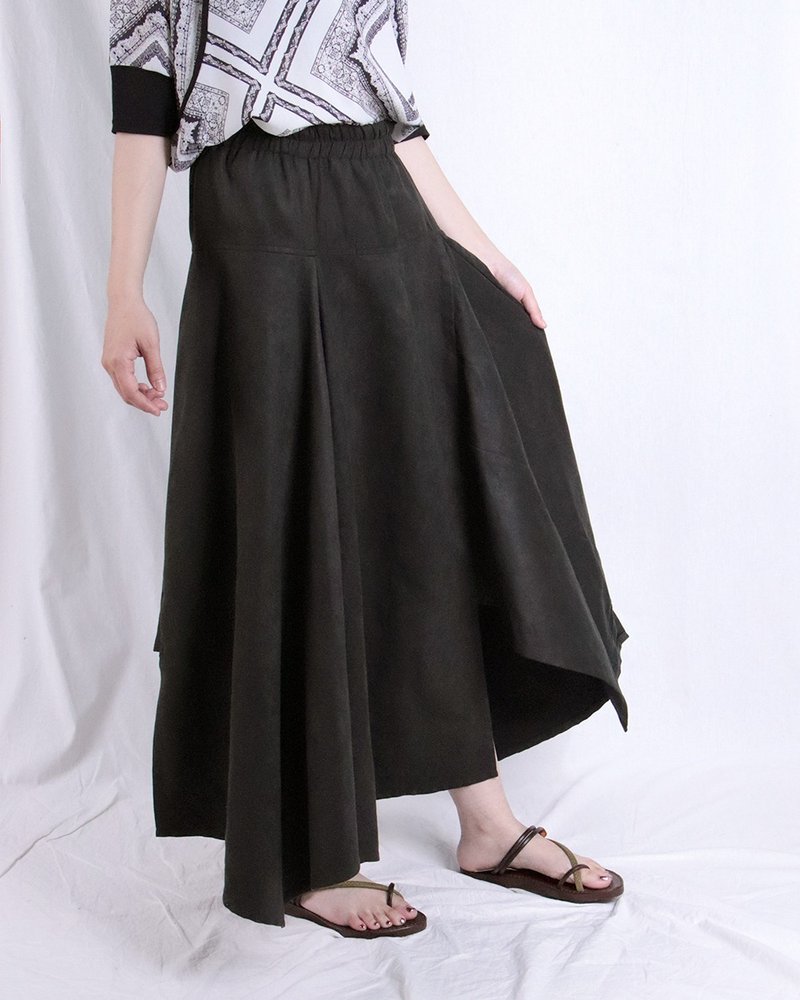 Polygonal Suede Long Skirt/ T6052 - Skirts - Cotton & Hemp Multicolor