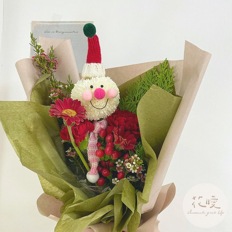 【お花】雪だるまクリスマスフラワーブーケ - 観葉植物 - 寄せ植え・花 ピンク