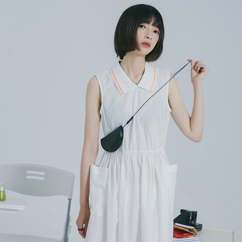 White lapel small embroidered dress | dress | summer | cotton | Sora-301 - One Piece Dresses - Cotton & Hemp White