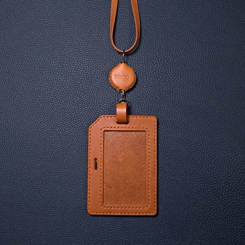 Natural cow leather horizontal and vertical dual-use document holder_with neck rope + steel wire retractable buckle_brown - ID & Badge Holders - Genuine Leather Brown