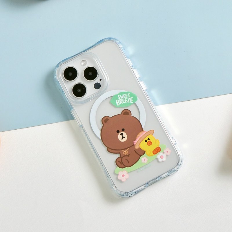 LINE FRIENDS經典-花間共坐抗黃防摔MagSafe iPhone手機殼 - 手機殼/手機套 - 塑膠 透明