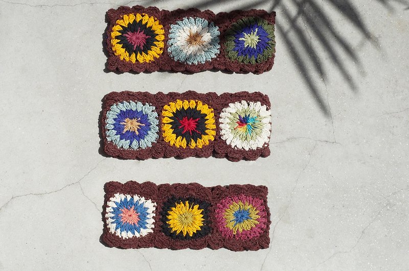Mother's Day Gifts Handmade Cotton Weaving Hairbands/Weaving Ribbons - Brown crocheted colorful flowers - Hair Accessories - Cotton & Hemp Multicolor