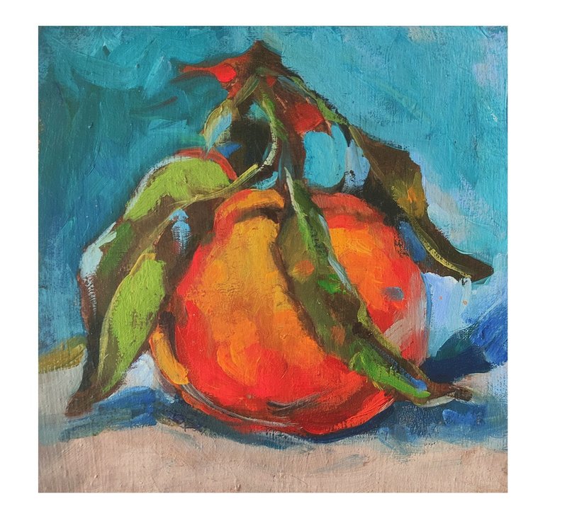 Orange Oil Painting Fruit Original Kitchen Artwork - 海報/掛畫/掛布 - 環保材質 