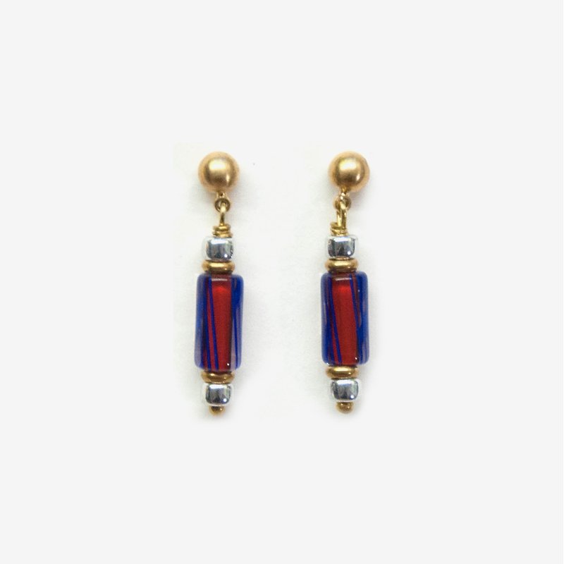 Vintage Barber Pole Earrings - Classic Color, Post Earrings, Clip On Earrings - Earrings & Clip-ons - Other Metals Blue