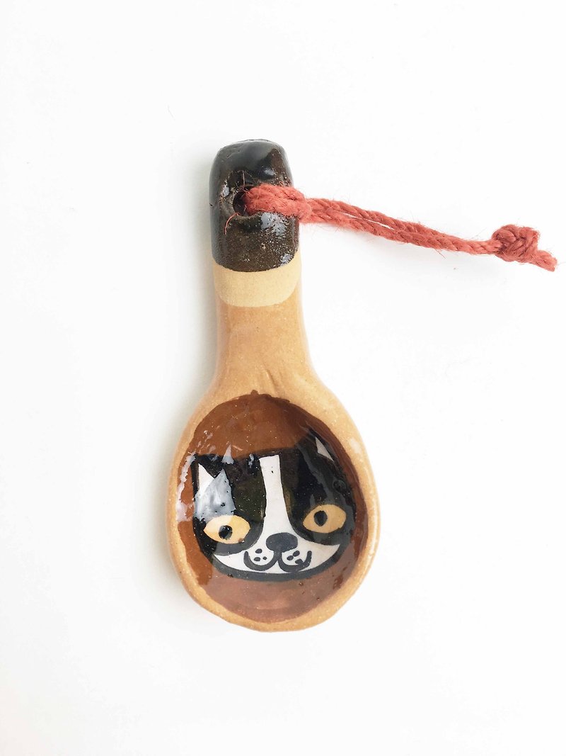 Nice Little Clay handmade small teaspoon _ smile cat 0902-05 - Cutlery & Flatware - Pottery Brown