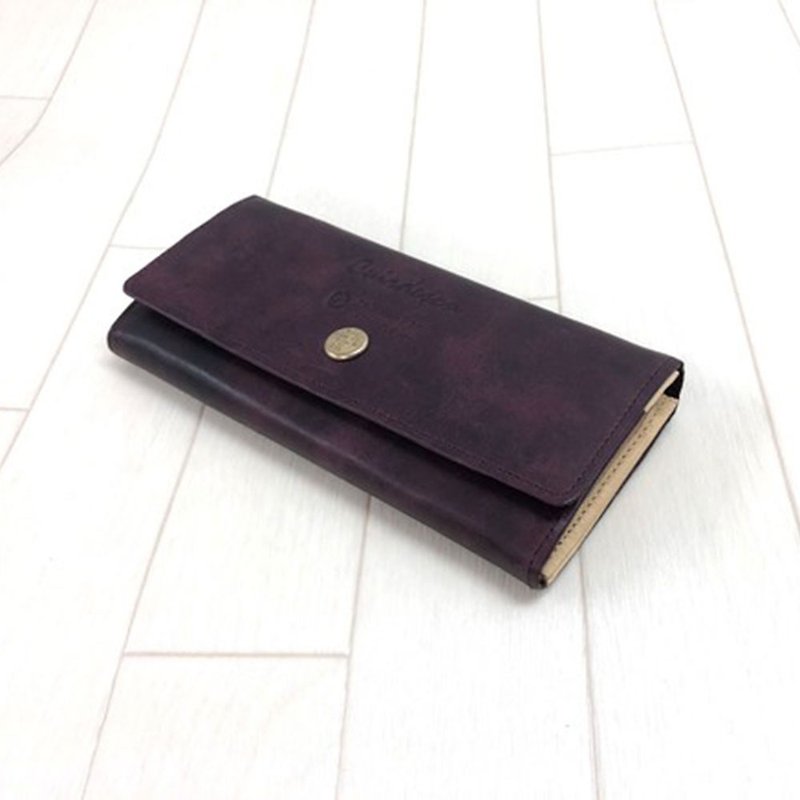 Leather wallet / flap / cowhide / long wallet  - Wallets - Genuine Leather Purple