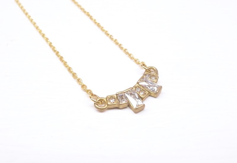 [Silver wool small strip of Bronze Stone 18K gold small short chain 16 inches] - Necklaces - Other Metals Gold